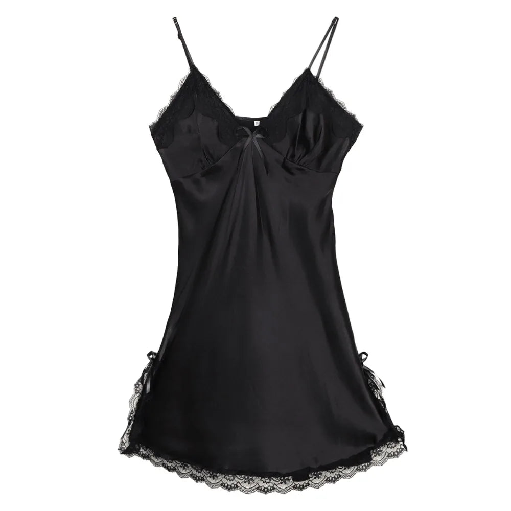 Satin-Finish Chemise with Scalloped Lace Trim
