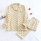 Textured Cotton-Gauze Long Pyjama Set with Fine Piping