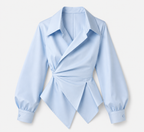 Asymmetric Poplin Wrap Shirt