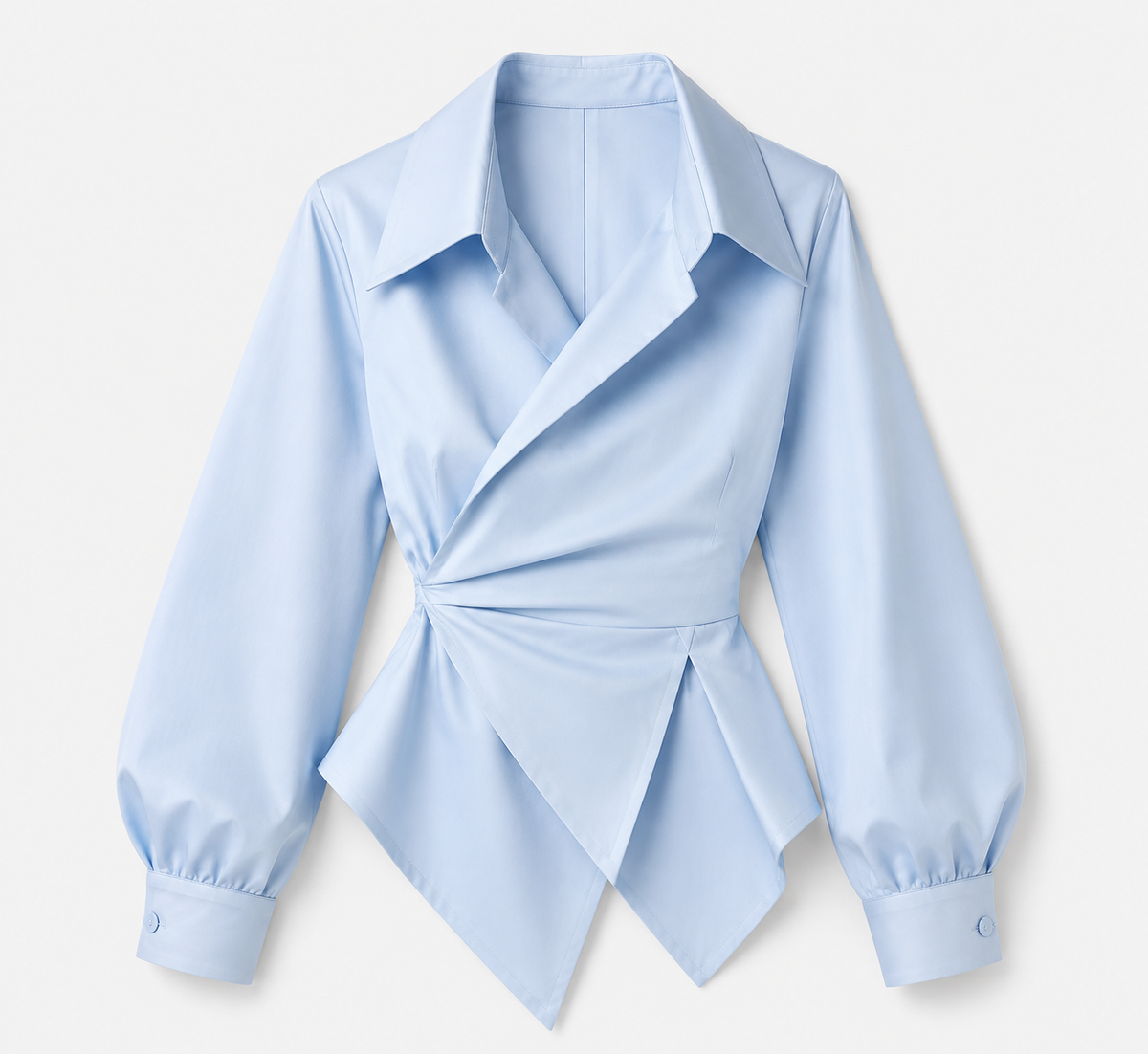 Asymmetric Poplin Wrap Shirt